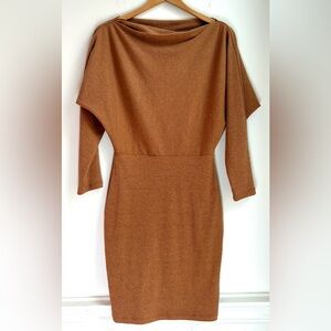 Sexy VICI Sienna Brown Ribbed Hourglass Bodycon Dolman Bodice Dress Med M